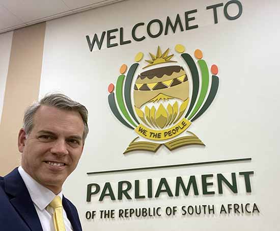 Mike Donnelly at the South African Parliament.